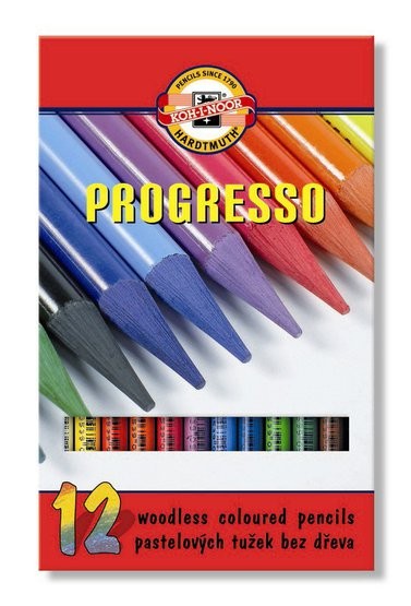 KOH-I-NOOR 8756 (12) Набор цветных карандашей в лаке "Progresso" 12 цветов L=153 мм, без дерева, в картонной упаковке